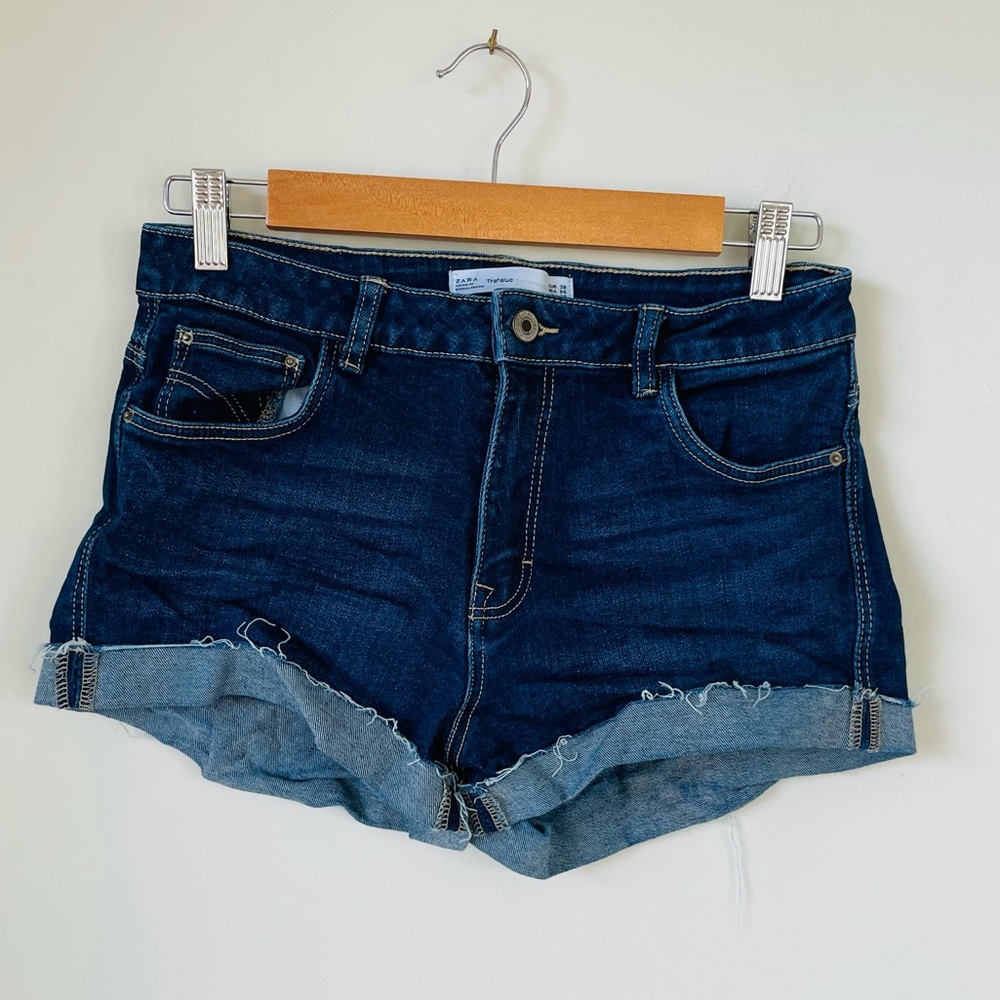 ZARA Trafaluc Dark Wash Denim Roll Hem Shorts